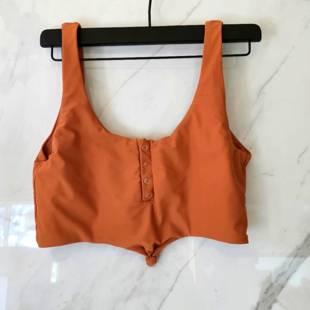 Orange Button-Front Women's bathing suit Top